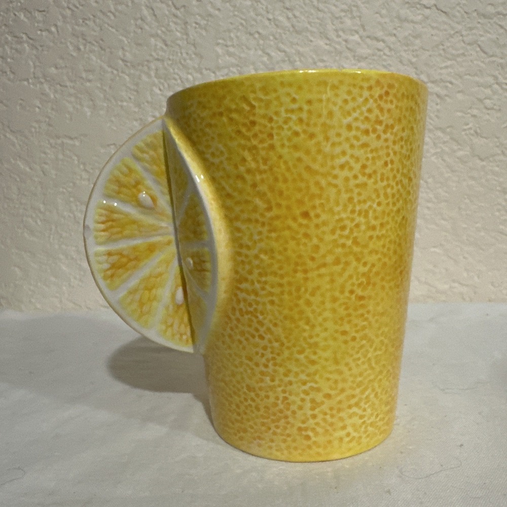 Dept 56 Lemon Slice Yellow Ceramic Mug Cup Bright And Cheery Lemon Handle